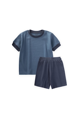 Cigit Garnili Fitilli T-shırt Takım 1-5 Yaş İndigo Mavi İndigo