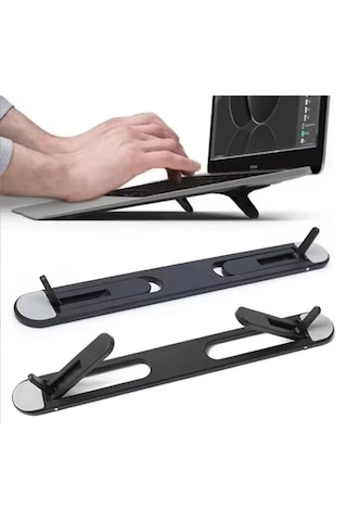 2 Kademeli Katlanabilir Ve Yapışkanlı Laptop Standı Siyah 5332 01