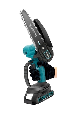 Assur 18v Akülü Ağaç Budama Testere, Çift Akü, 15 Cm Pala, Metal Dişli Şanzıman,mavi, Taşıma Çantalı