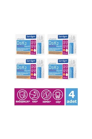 Sorvagen Vitamin D3K2 Damla 20 Ml (1000 IU) - 4 Adet