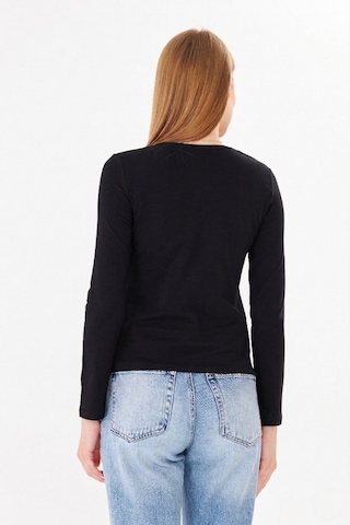Sortie Collection Bisiklet Yaka Pamuklu Uzun Kollu Basic Penye Tişört Bluz Siyah