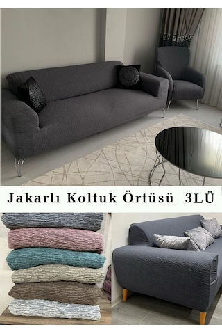 Jakarlı Koltuk Örtüsü , Kanepe Örtüsü ,chester Örtüsü Antrasit