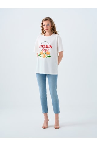 Oversize Kadın Tshirt K.kol Ekru