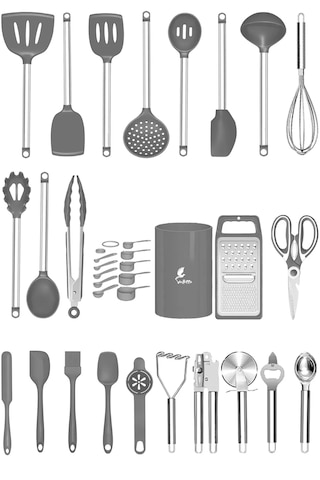 Marbella 35 Parça Paslanmaz Çelik Silikon Uçlu Spatula Gri