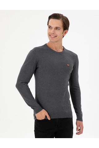 U.S. Polo Assn. Erkek Slim Fit Bisiklet Yaka Antrasit Melanj Kazak 50297040-VR081