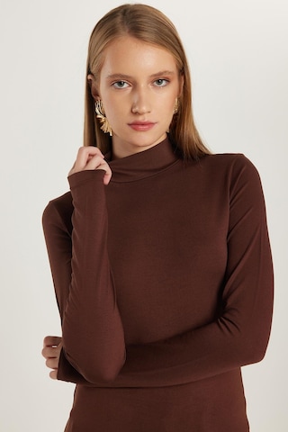 Tudors Kadın Regular Fit Klasik Kesim Viskon Kumaş Balıkçı Yaka Kahverengi Bluz -34616 Kahverengi