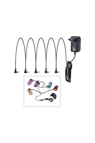 Geeksen Gitar Efekt Güç Kaynağı Adaptörü 9v Dc 1000ma 5 Yollu Zincir Akor Kablosu Negatif İç Pozitif Dış
