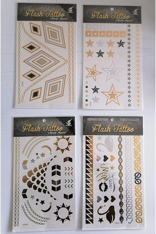 Altın Yaldızlı Geçici Dövme 4 Adet Birden Model7 Altın