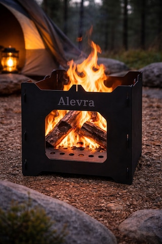 Alevra 30x30x30 Mini Kamp Sobası Gri - Siyah