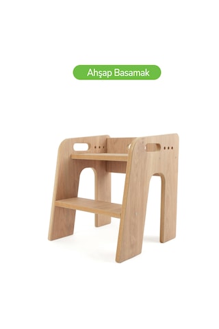 Rozitoys Çocuklar İçin Basamaklı Ahşap Tabure, Yükseltici Ahşap Rengi