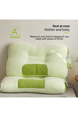 Springsun Bambu Kömürlü Lif Spa Yıkanabilir Boyun Destekli Yastık, İşlenmiş Pamuk Konforlu, Ev Ve Öğrenci Kullanıma Uygun, Yeşil Çay Rengi, 48x74 Cm 900 Gr Diğer