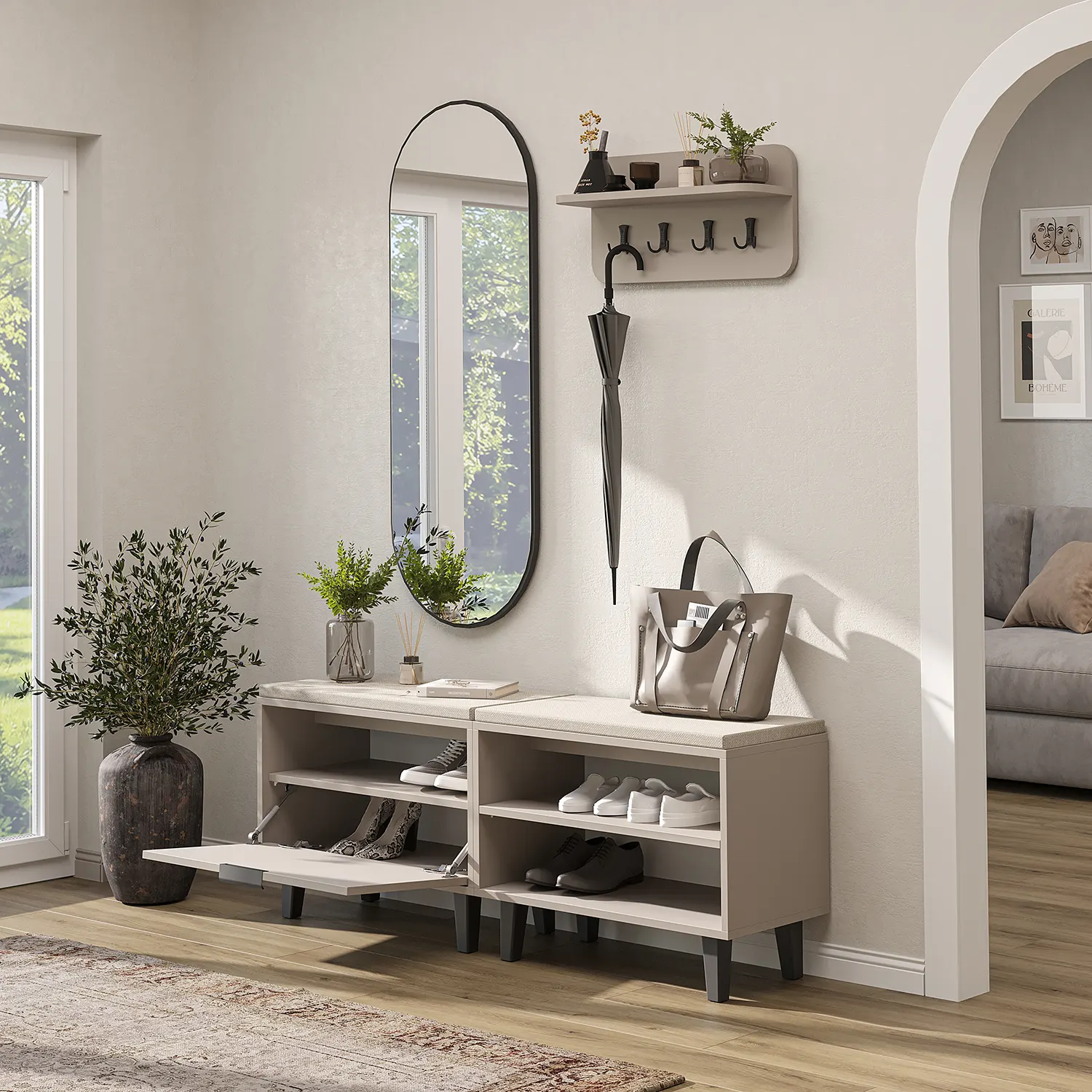 Nord Vestiyer Takımı Askılıklı, Kapaklı Bench, Kapaksız Bench, Modüler, Oval Aynalı Portmanto Takımı Kumtaşı