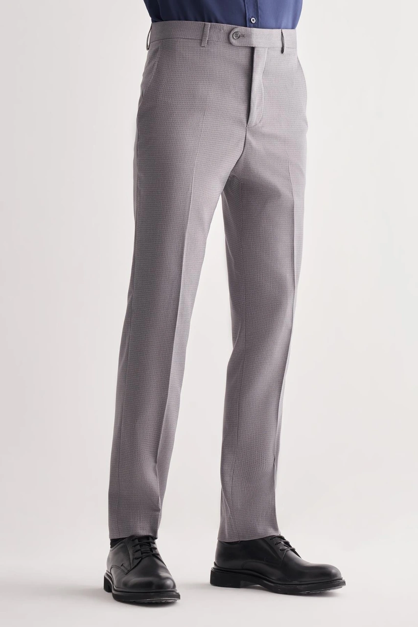 İmza Gri Yan Cep Açık Paça Kendinden Desenli Slim Fit Esnek Pantolon 1003255151 Gri