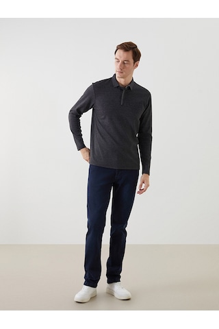 Lcwaıkıkı Classic Antrasit Polo Yaka Uzun Kollu Erkek Sweatshirt