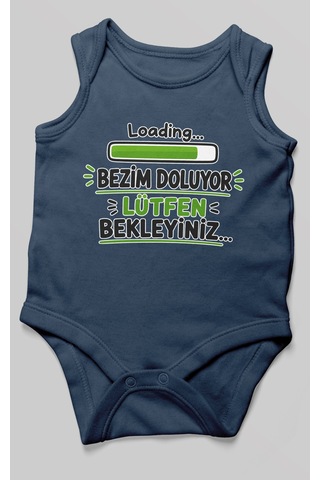 Morivokids Bezim Doluyor Lütfen Bekleyiniz Sıfır Kollu Bebek Zıbını %100 Pamuk Lacivert