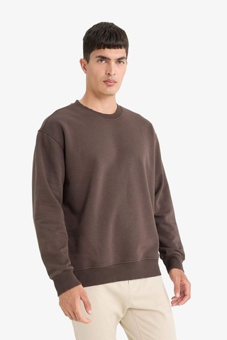 Defacto Relax Fit Bisiklet Yaka Kalın İçi Yumuşak Tüylü Basic Düz Sweatshirt T5139az25aubn581 Kahve