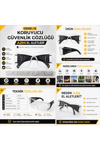 Azm El Aletleri Genel Iş Koruyucu Güvenlik Gözlüğü + Ant Maske Ventilli Partikül Maskesi Koruyucu Set Şeffaf Lens Iş Güvenliği Seti