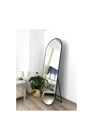 Effe Siyah Metal Çerçeveli 180x60 Cm Elips Model Ayaklı Boy Aynası