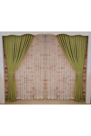 Fıstık Yeşili Renk Fon Kadife Perde Çift Kanat 1/3 Sık Pileli Dikim V-19 Fıstık Yeşili