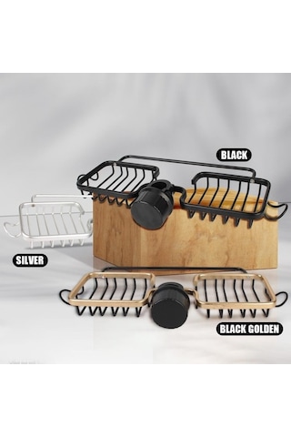 Siyah Lavabo Drenaj Raf Sünger Depolama Musluk Tutucu Çift Yuvalı Sabunluk Raf Sepeti Organizatör Çok Fonksiyonlu Uzay Alüminyum Siyah