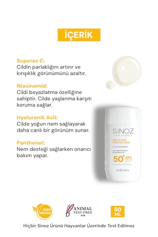 Sinoz Günlük Kullanım için Yüz Güneş Kremi SPF50+ 50 ML