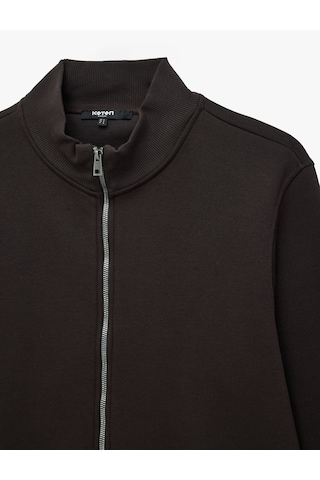 Koton Üç İplik Şardonlu Regular Fit Uzun Kollu Fermuarlı Yaka Cepli Sweatshirt Kahverengi 7wam70006mk Kahve