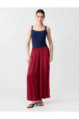 Jimmy Key Jimmy Key Bordo Yüksek Bel Bol Paça Saten Uzun Dokuma Pantolon 6sw187079562
