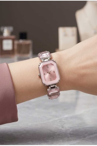 Pembe Baget Taşlı Çelik Kadın Saati - Kararmaz Paslanmaz Çelik Lüks Tasarım Gold