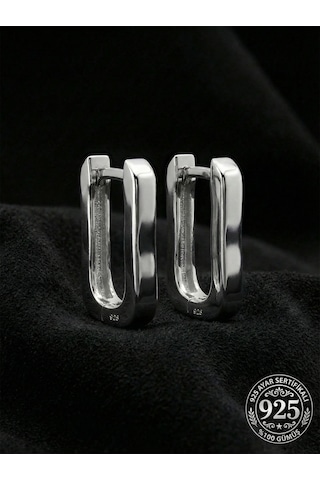925 Ayar Gümüş Rodyum Kaplama Dikdörtgen Huggie Halka Küpe - Büyük Boy 3mm En Rze10284