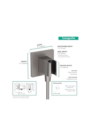 Hans El Tipi Duş Duvar Prizi 1/2 "fırçalanmış Siyah Krom, 26889341 Dişli Bağlantısı