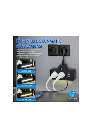 Bkl-502 Akım Korumalı 2li Priz 2 Usb Ve 2 Type-c Çıkış 4000w Hızlı Şarj Duvar Tipi Dokunmatik Led Ay 1