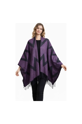 Aldaıyr Kadın Kışlık Çift Taraflı Panço Omuz 140x140 Çok Renkli46