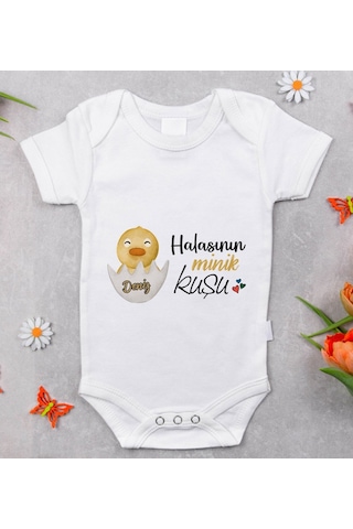 Bitmeyenkartus Bk Kids Isimli Halasının Minik Kuşu Tasarımlı Bebek Body Zıbın - Beyaz