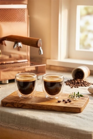 Reoona 2 Li Espresso Bardağı 80 Ml Kahve Bardağı Çift Cidarlı Bardak Şeffaf