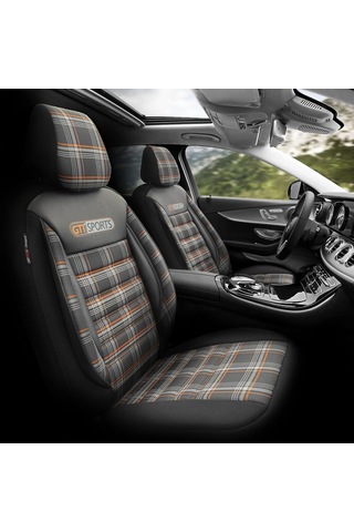 Gti Sports Design Oto Koltuk Kılıfı Ekstra Destekli Özel Jacquard Kumaş Tam Set - Turuncu-siyah Standart