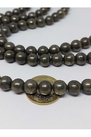 Yasamtohumu Pirit Taşı Dizi 10 MM Kolye Altın