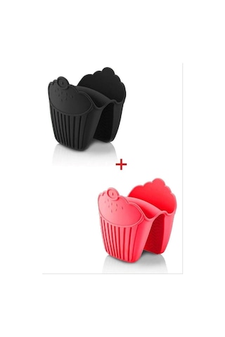 2 Adet Silikon Fırın Eldiveni Isı Yalıtımlı Kaymaz Mikrodalga Fırın Tencere Tepsi Siyah+kırmızı Nocolor-54591e65