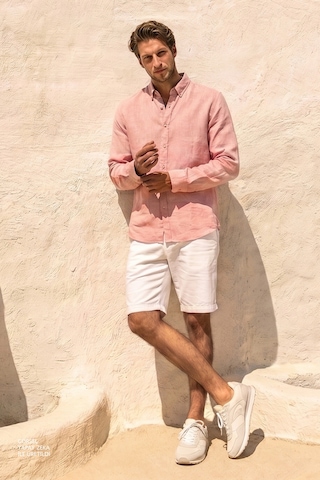 AC&Co / Altınyıldız Classics Erkek Yavruagzı Comfort Fit Rahat Kesim Düğmeli Yaka Casual Keten Gömlek Yavruağzı