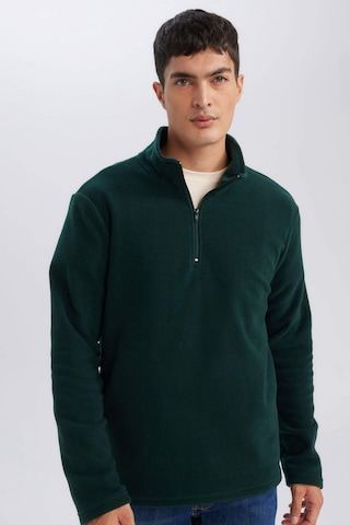 DeFacto Yeşil Tüylenme Yapmayan Soğuk Geçirmez Regular Fit Dik Yaka Fermuarlı Polar Sweatshirt Y3996AZNSGN245