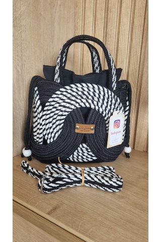 Zez Handmade Sonsuzluk Siyah Beyaz Model Omuz Çantası Siyah - Beyaz