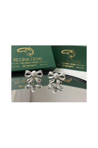 Luxe Pearl Bow Küpe Gümüş