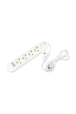 Vea Va-21560 4lü 1.5 Metre Kablolu 3 Usbli Beyaz Akım Korumalı Priz
