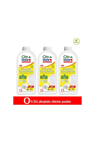 3'lü Set Yeni Clinmate Ekolojik Bitkisel Elde Bulaşık Deterjanı Limon 750 Ml