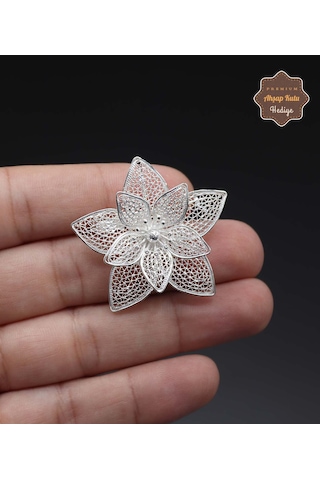 Zambak Model 925 Ayar Gümüş Saf Süper Telkari Kadın Broş 201024625 Gümüş
