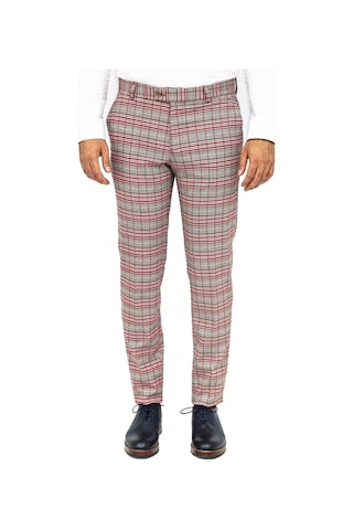 Wessi Kırmızı Ekose Desenli Slim Fit Gri Erkek Pantolon Gri
