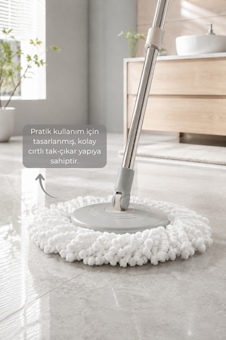 2'li Mikrofiber Mop Yedek Başlığı 26 Cm Döner Mop Uyumlu
