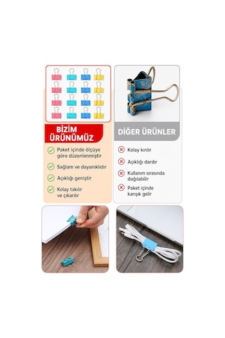 Renkli Çelik Kıskaç Klips 32 Mm 12 Adet Evrak Mandalı Renkli Metal Mandal Binder Clips Kıskaç 120 Sayfa Kapasiteli