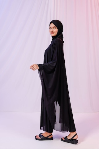 Tarzını Seç Kimono Pareo - Tesettür Pareo - Esnek Likralı Tül Siyah 240x135 Cm Çok Renkli