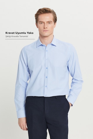 AC&Co / Altınyıldız Classics Ütülemesi Kolay Slim Fit Dar Kesim Klasik Yaka Pamuklu Erkek Gömlek Açık Mavi