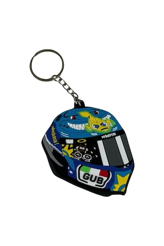 Mini Silikon Kask Anahtarlık - Mavi-sarı Çok Renkli